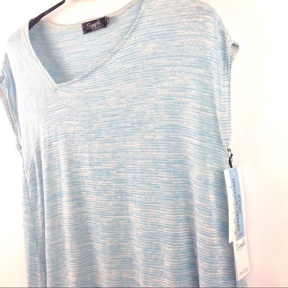 Sympli Slant Top Azure Blue Ribbed Knit Size10 - Picture 5 of 7